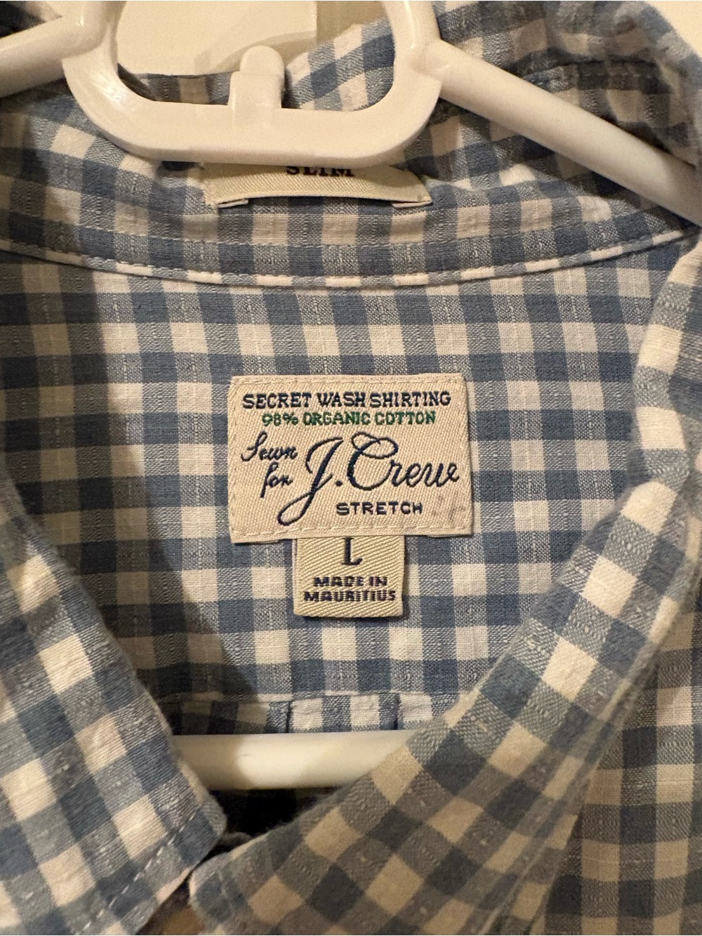 J. Crew SLIM Men’s Blue White Gingham Shirt - Large Organic Cotton